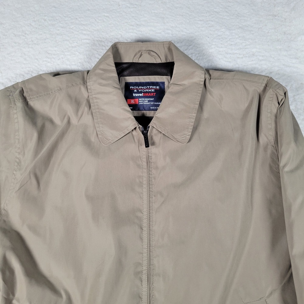Roundtree & Yorke Jacket Mens XL Tan travelSMART Water Resistant Harrington Zip